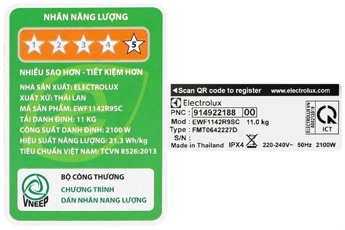 Máy giặt Electrolux Inverter 11 kg EWF1142R9SC