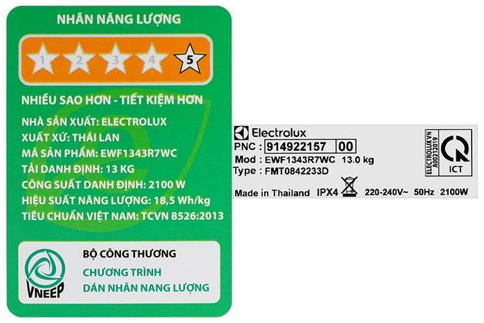 Máy giặt Electrolux Inverter 13 kg EWF1343R7WC