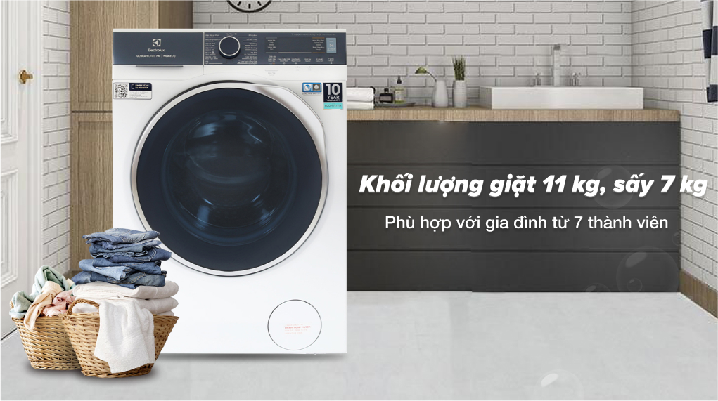 Máy giặt sấy Electrolux Inverter 11/7 kg EWW1142Q7WB