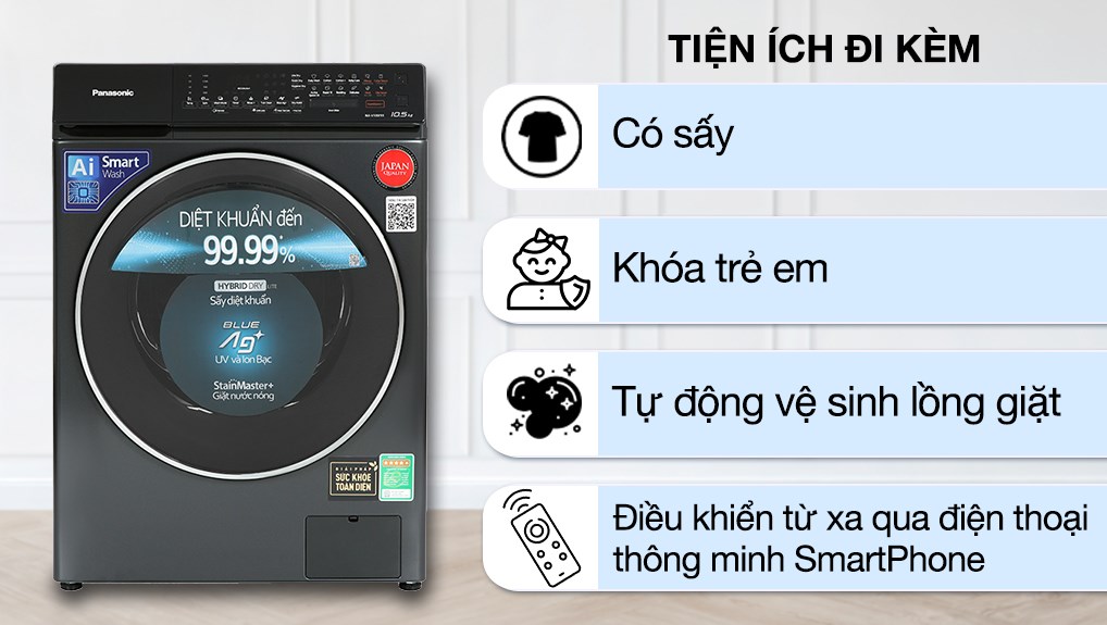 Máy giặt sấy Panasonic Inverter 10/2 kg NA-V10FR1BVT