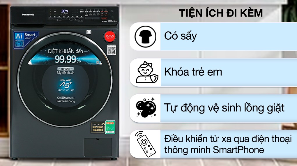 Máy giặt sấy Panasonic Inverter 9.5/6 kg NA-S956FR1BV