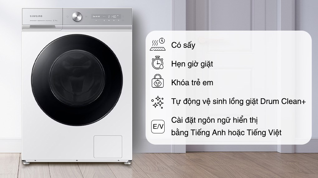 Máy giặt sấy Samsung Bespoke Inverter 12/8 kg WD12BB944DGHSV