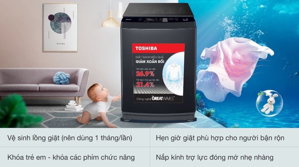 Máy giặt Toshiba Inverter 9 kg AW-DK1000FV(KK)
