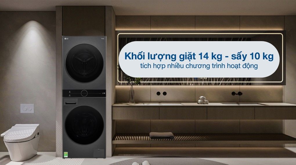 Tháp giặt sấy WashTower LG Inverter 14/10 kg WT1410NHB