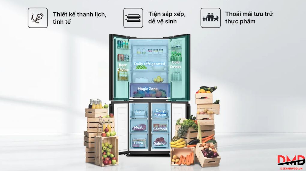 Tủ lạnh Aqua Inverter 410 lít Multi Door AQR-M466XA(GB)
