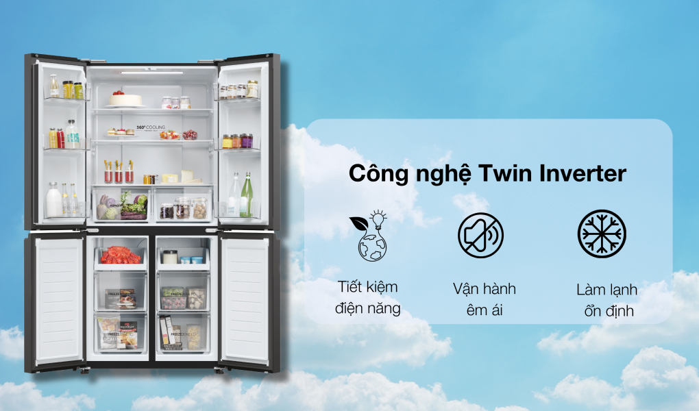 Tủ lạnh Aqua Inverter 469 lít Multi Door AQR-M536XA(GB)