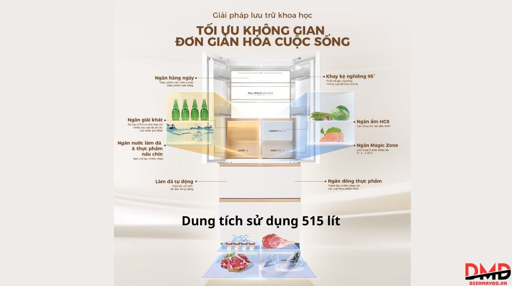 Tủ lạnh Aqua Inverter 515 lít Multi Door AQR-MA590XA(MC)U1