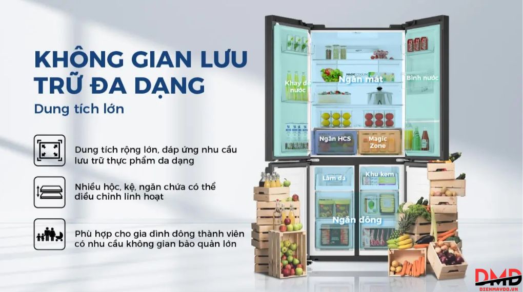 Tủ lạnh Aqua Inverter Multi Door 529 lít AQR-M600XA(WGC)