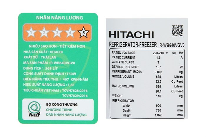 Tủ lạnh Hitachi Inverter 569 lít R-WB640VGV0 GMG