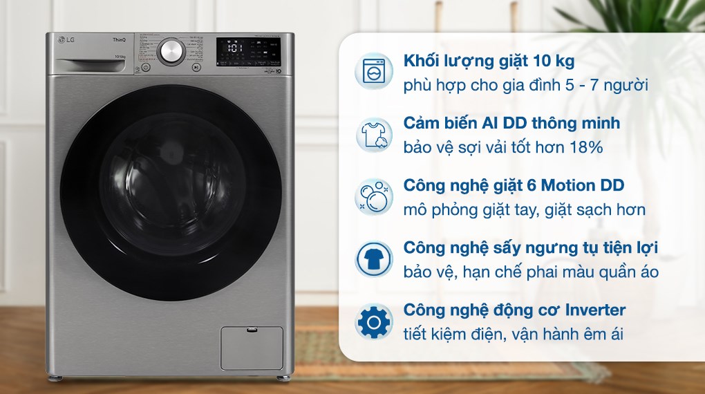 Máy giặt sấy LG AI DD Inverter giặt 10 kg sấy 6 kg FV1410D4P