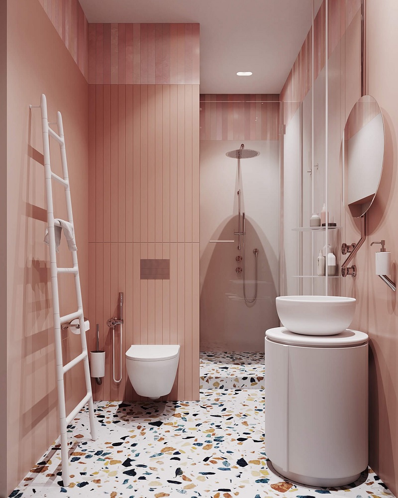 Sự đồng điệu về màu sắc tổng thể cùng thiết bị vệ sinh giúp không gian đẹp hơn