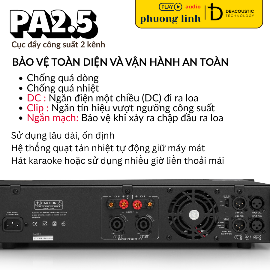 Tính năng bảo vệ an toàn trên Đẩy DBacoustic PA2.5.