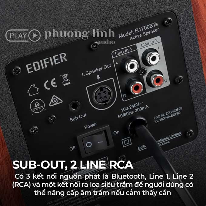 Loa Edifier R1700BTs hỗ trợ đầy đủ cổng kết nối đặc biệt là SubOut