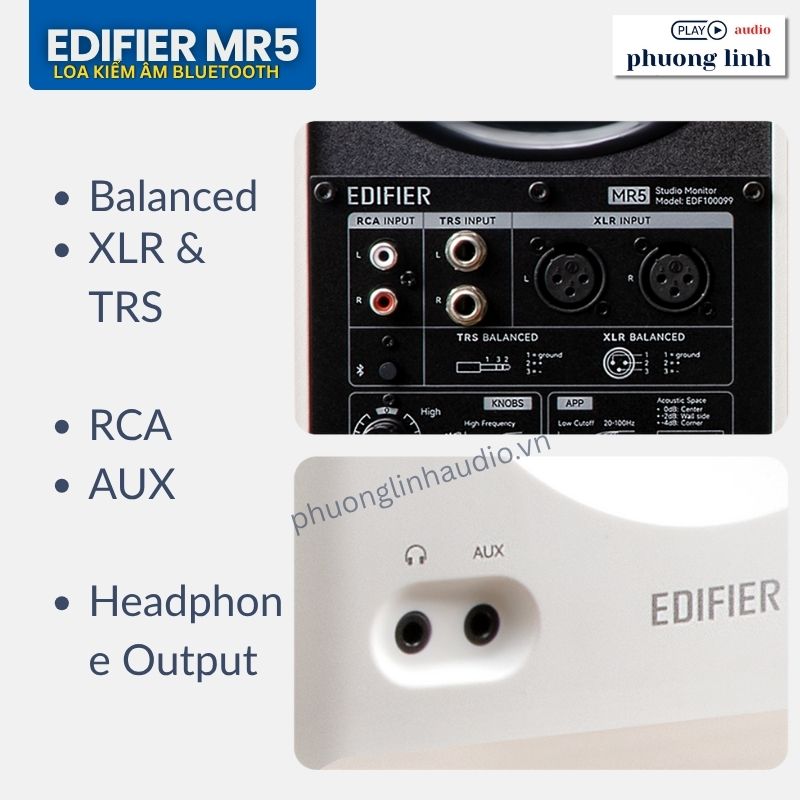 Đa dạng cổng kết nối trên Edifier MR5, tương thích với mọi thiết bị audio chuyên nghiệp
