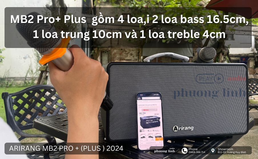 MB2 Pro+ Plus bao gồm 4 loa, với 2 loa bass 16.5cm, 1 loa trung 10cm và 1 loa treble 4cm