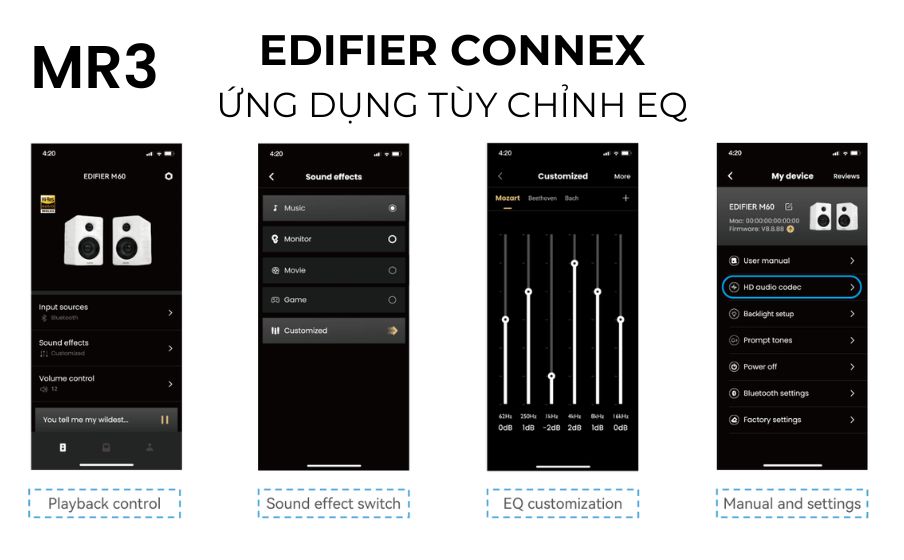 Edifier MR3 hỗ trợ tùy chỉnh EQ trên ứng dụng Edifier ConneX