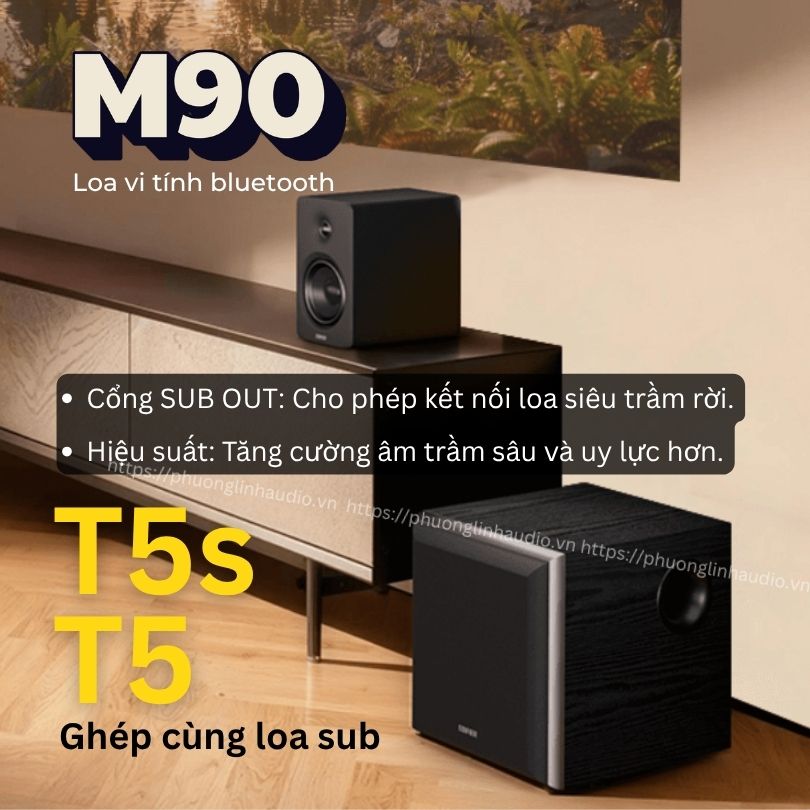 Edifier M90 cho phép kết nối thêm loa siêu trầm.
