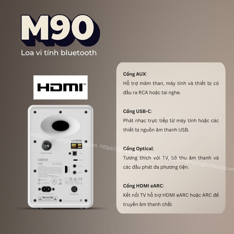 Loa M90 tích hợp cổng HDMI eARC và Bluetooth 6.0.