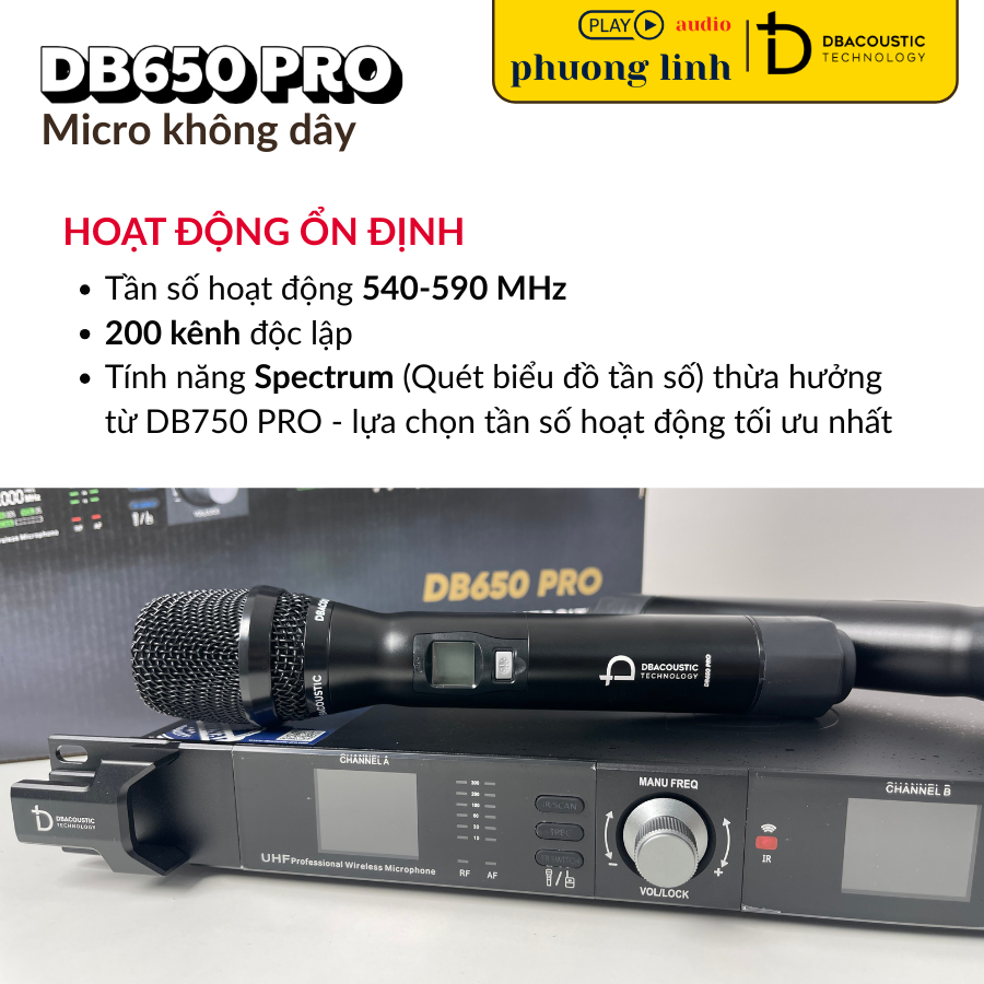 Micro không dây DBacoustic DB650 PRO chống nhiễu sóng cực tố