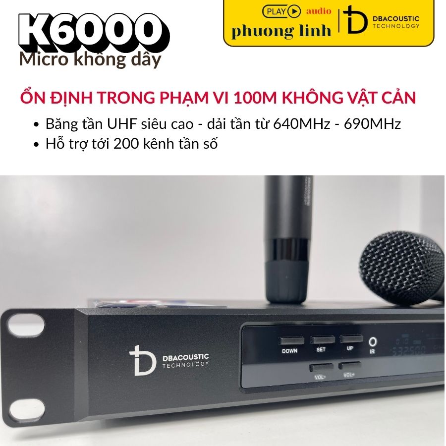 Micro không dây Dbacoustic K6000 thu sóng ổn định phạm vi 100m.