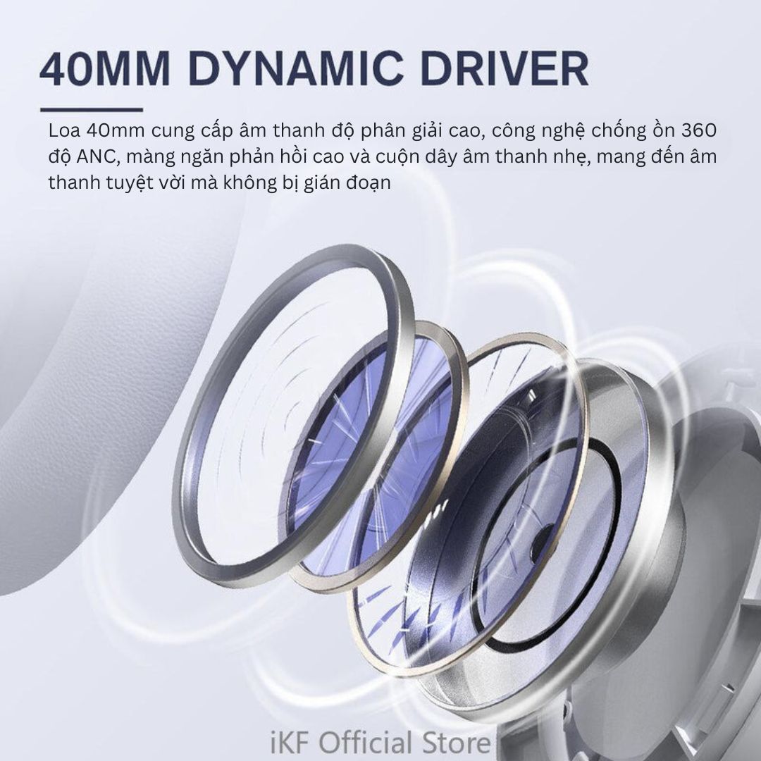 Âm thanh HiFi từ iKF T3 – Driver 40mm cho nhạc sống động.