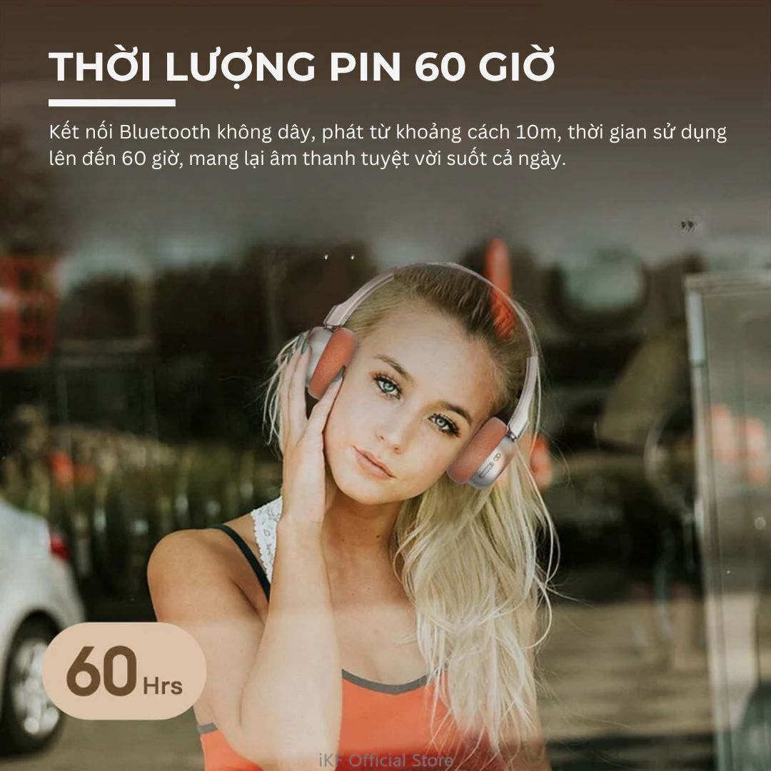 Pin 60 giờ của iKF R1 – Nghe nhạc liên tục không lo hết pin.