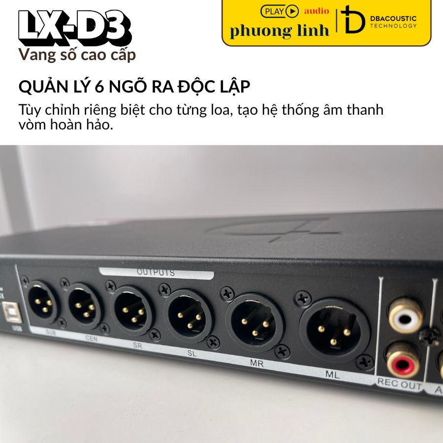 LX-D3 hỗ trợ 6 ngõ ra độc lập tối ưu âm thanh đa kênh.