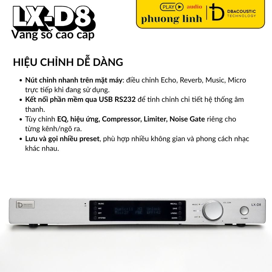EQ 12-band Reverb pro trên Vang số LX-D8.