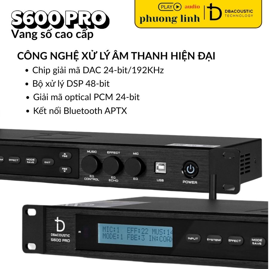 Vang số S600 Pro sở hữu chip xử lý âm thanh DSP 48-bit mạnh mẽ.