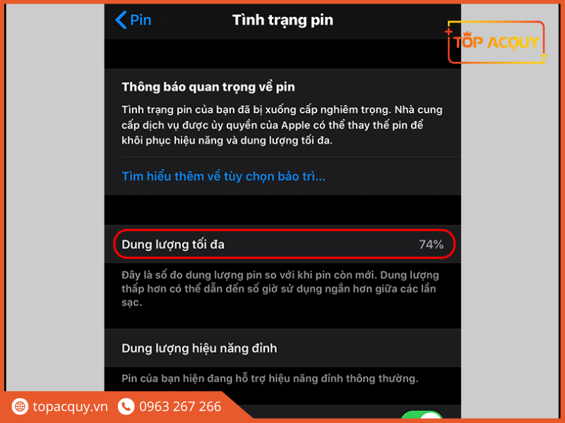 Dung lượng pin dưới 80%