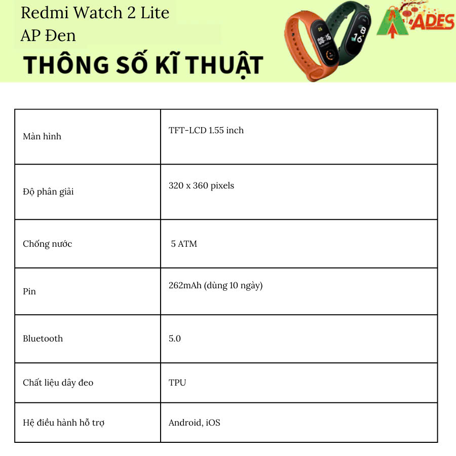 Redmi Watch 2 Lite AP Đen  BHR5442AP thong so ki thuat