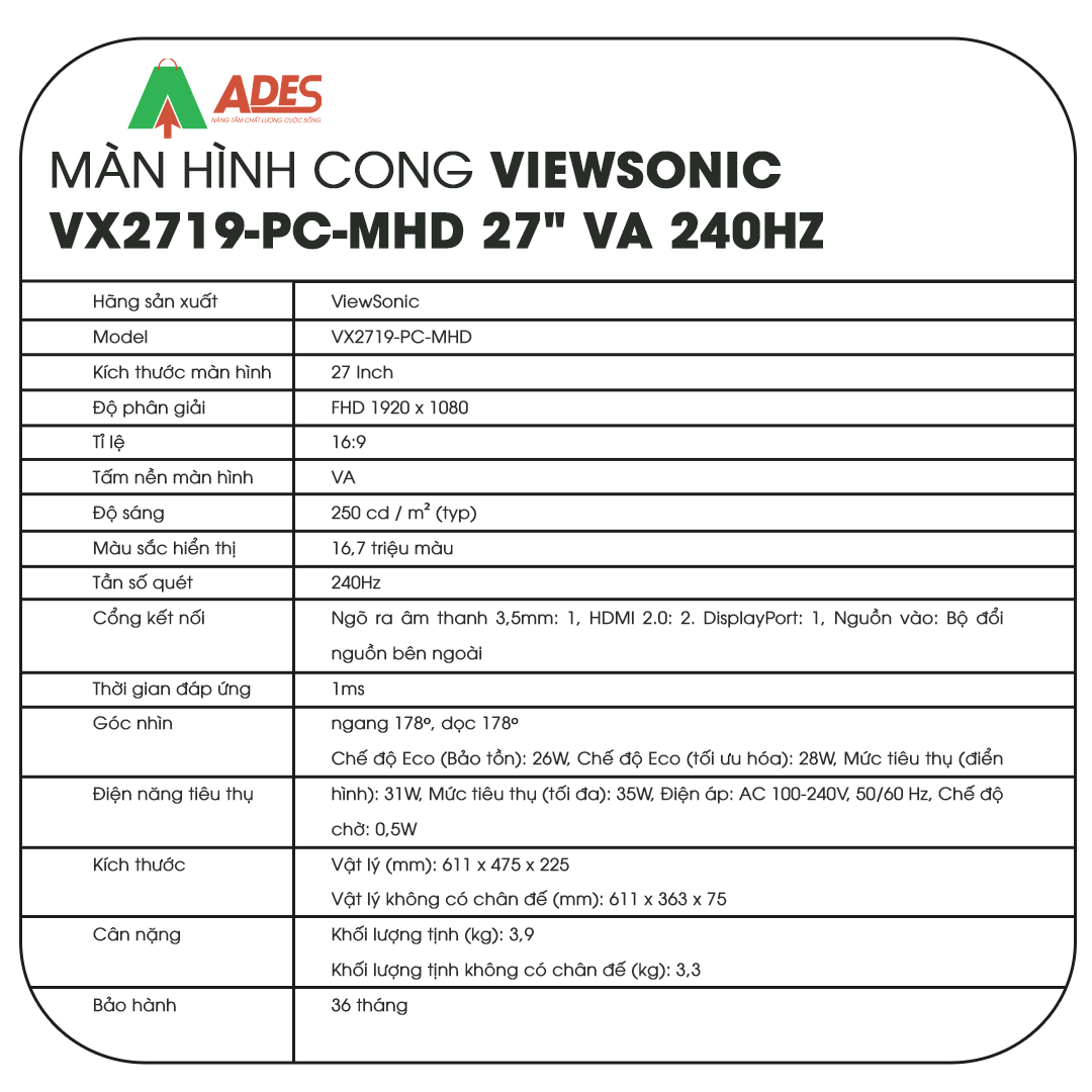 Man hinh ViewSonic VX2719-PC-MHD