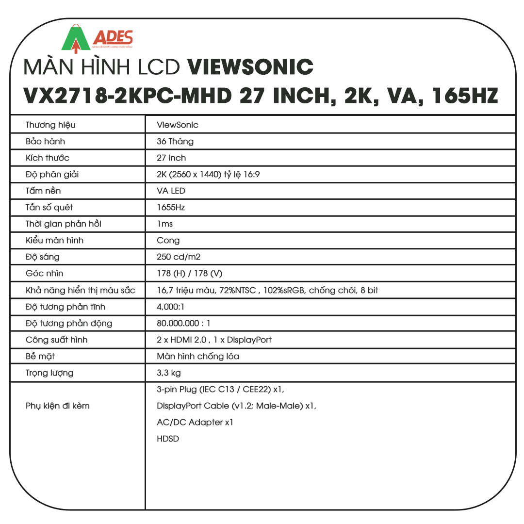 Man hinh ViewSonic VX2718-2KPC-MHD