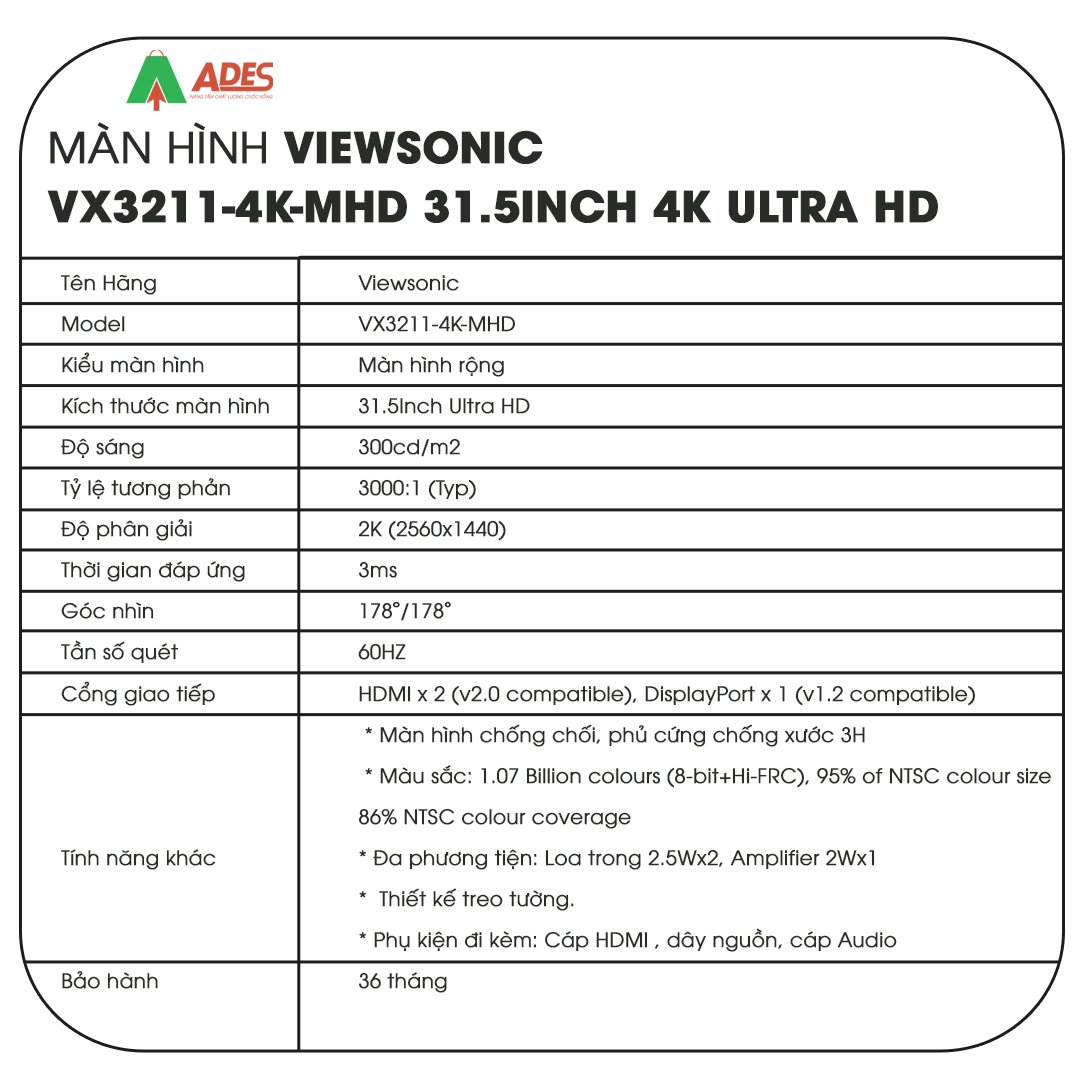 Man hinh ViewSonic VX3211-4K-MHD