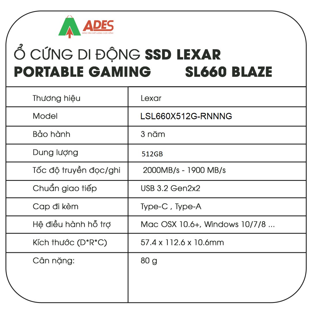 SSD Lexar Portable Gaming 512GB SL660 BLAZE