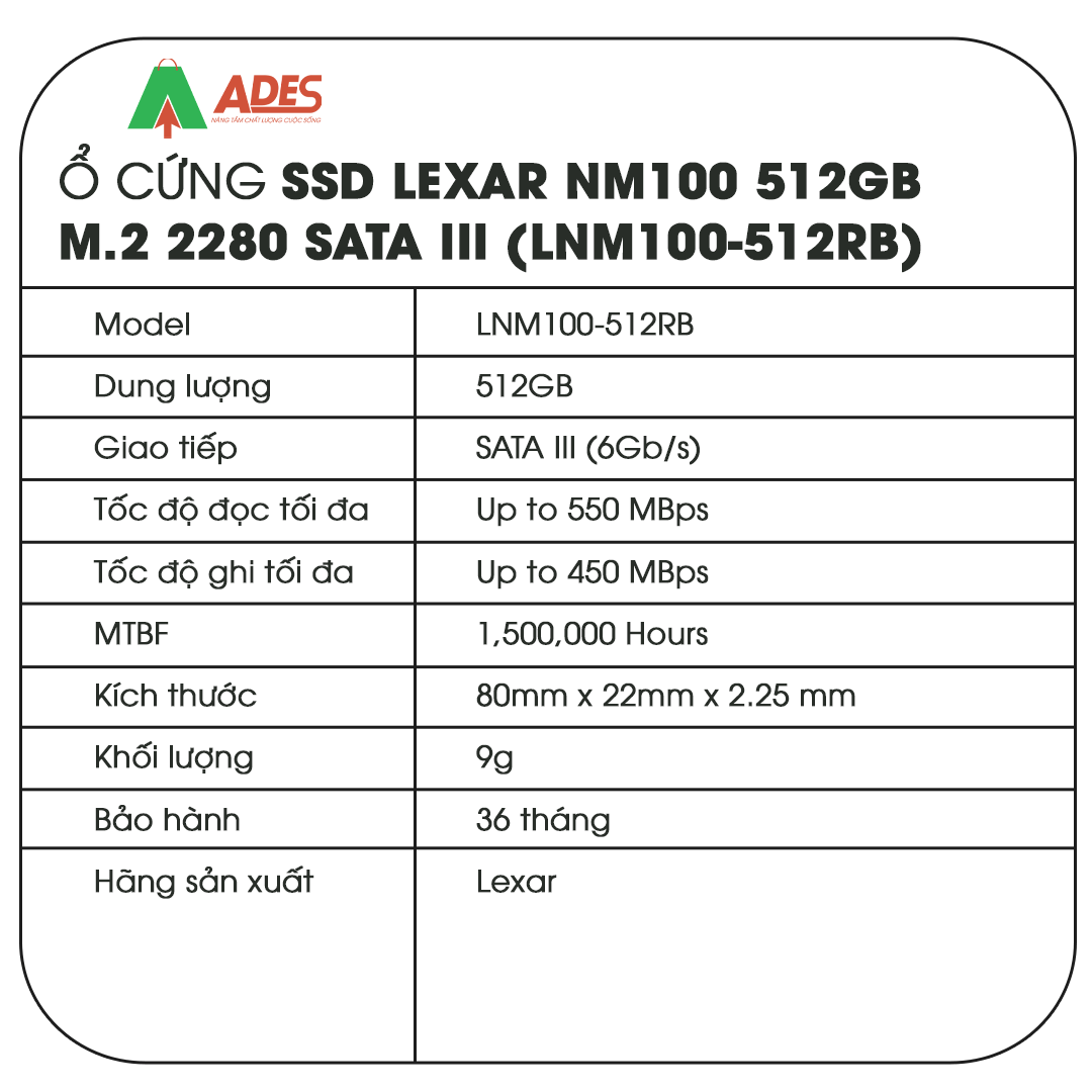 SSD Lexar NM100 512GB M.2 2280 Sata III (LNM100-512RB)
