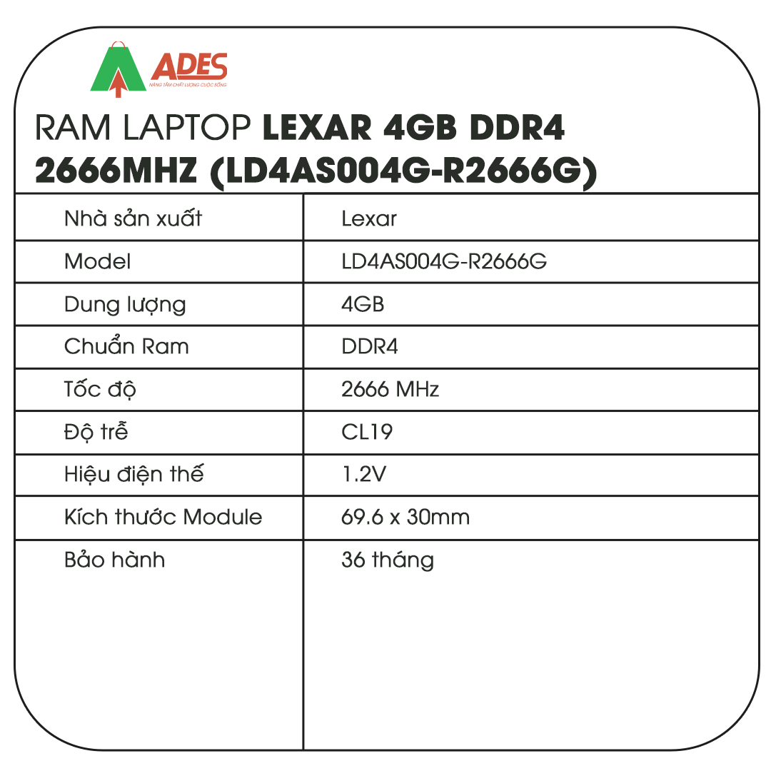Ram Laptop Lexar 4GB DDR4 2666MHz (LD4AS004G-R2666G)