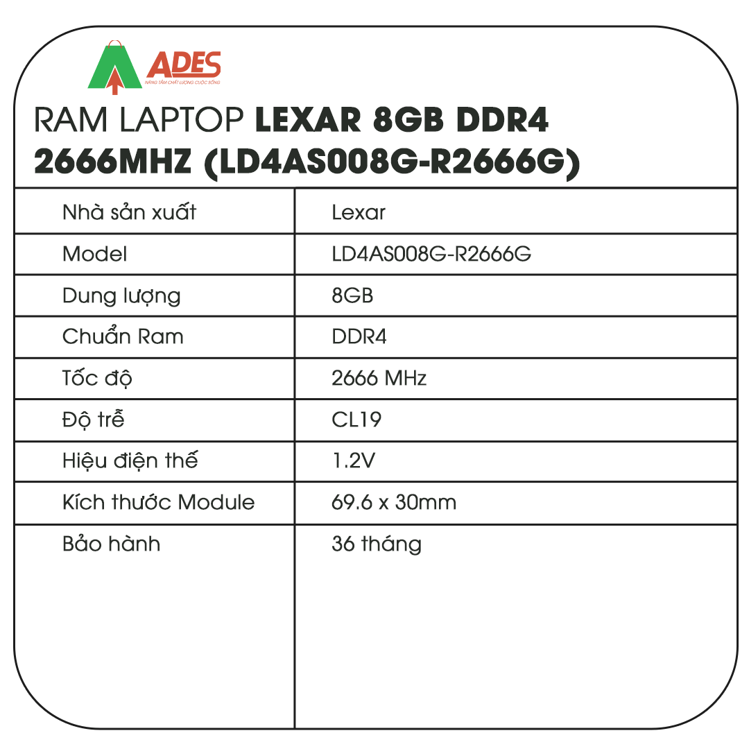 Ram Laptop Lexar 8GB DDR4 2666MHz (LD4AS008G-R2666G)