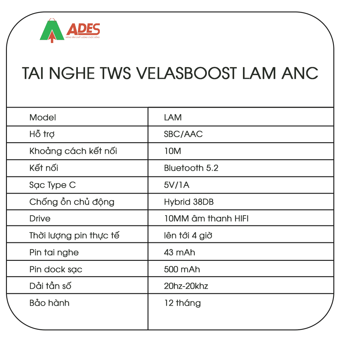 tai nghe TWS Velasboost LAM ANC