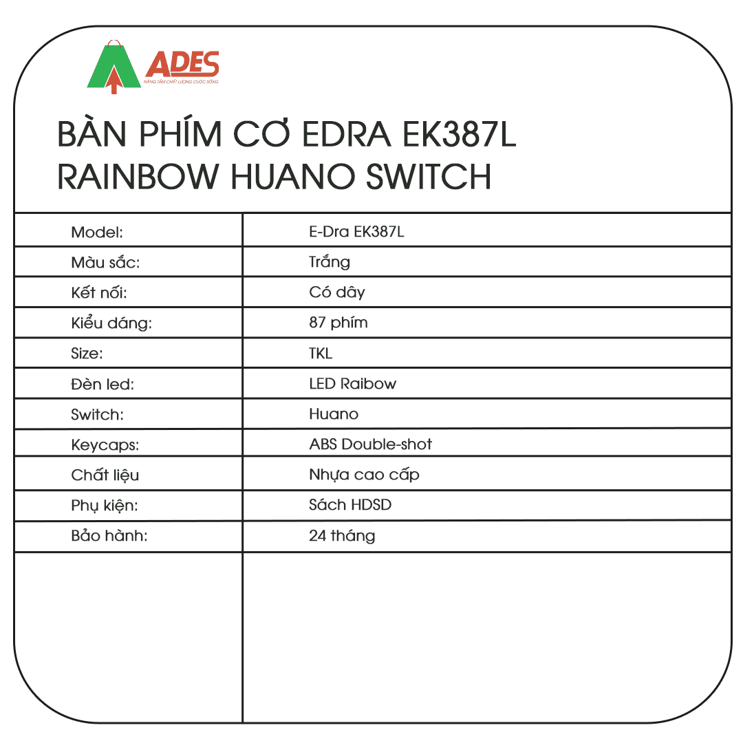 Ban phim co Edra EK387 Rainbow Huano Switch