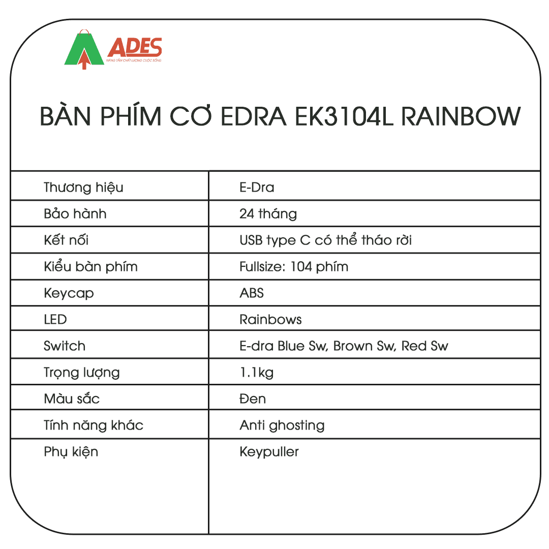 Ban phim co Edra EK3104L Rainbow