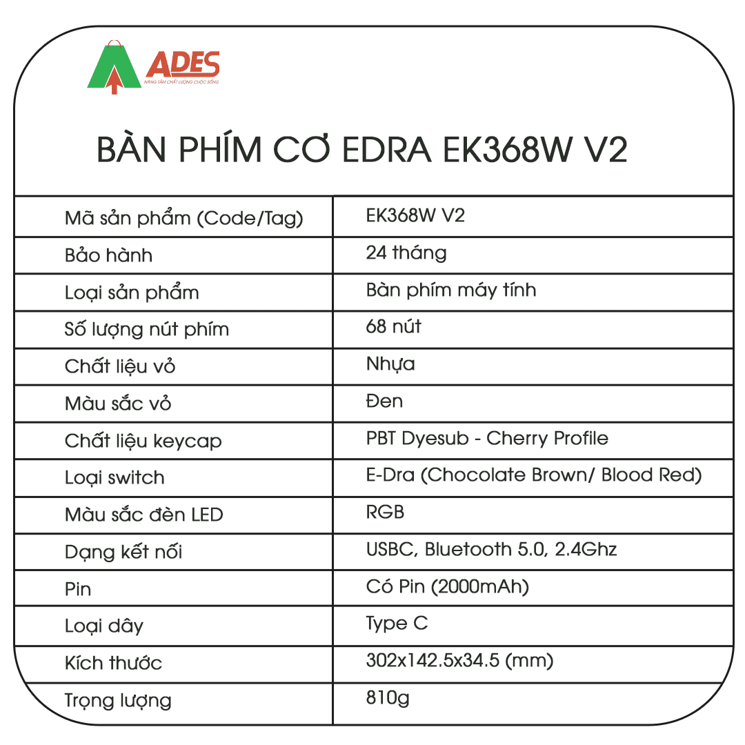 Ban phim co khong day E-dra EK368W V2