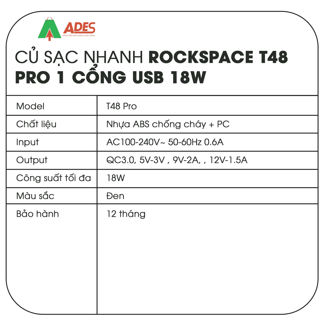 Cu sac nhanh Rockspace T48 Pro