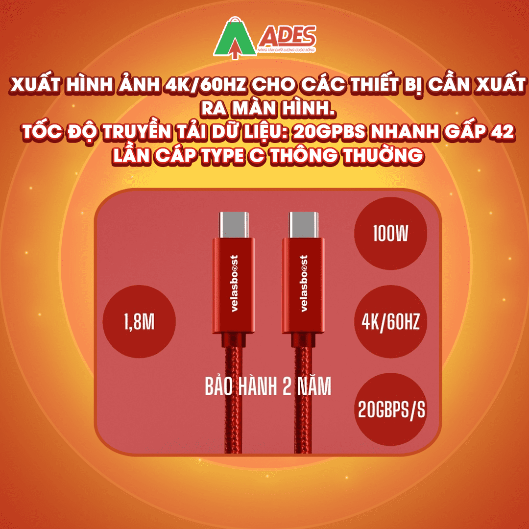 Day cap sac Velasboost C to C USB 3.2 100W