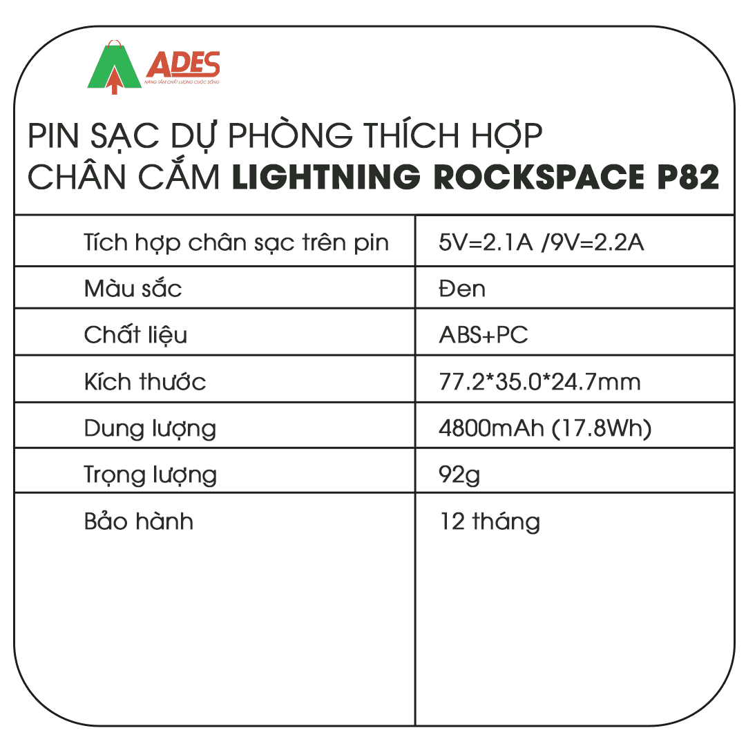 Pin sac du phong Rockspace P82