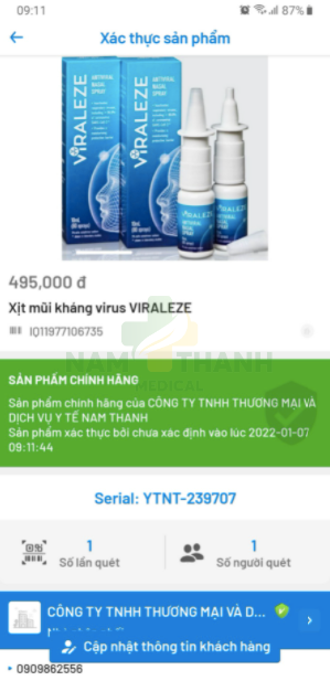 Hướng dẫn kiểm tra Bình xịt mũi VIRALEZ chính hãng