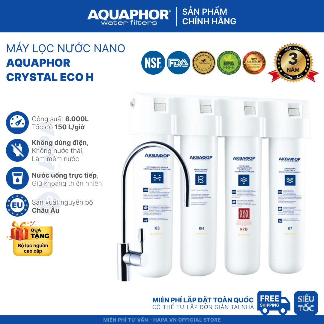Máy Lọc Nước AQUAPHOR CRYSTAL ECO H Nano Aqualen™ - Nhập Khẩu Châu Âu