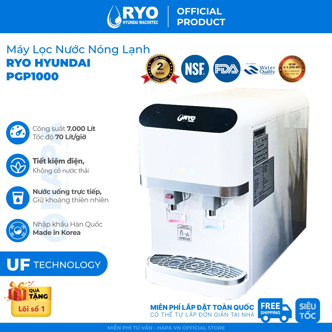 Máy Lọc Nước Nóng Lạnh Để Bàn RYO Hyundai PGP1000 - Nhập Khẩu Hàn Quốc