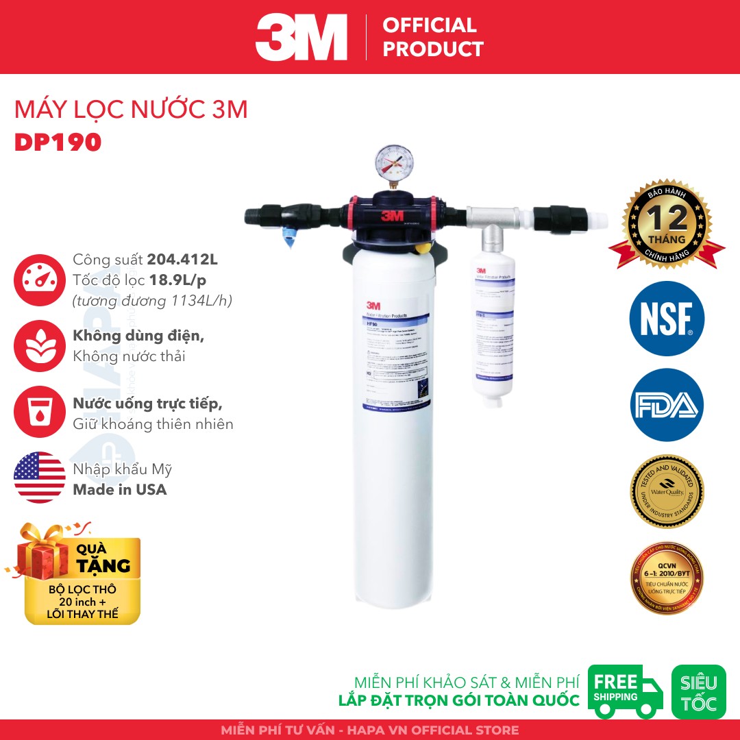 Máy Lọc Nước 3M DP190 Chuyên Dùng Quán Cà Phê, Nhà Hàng - Nhập Khẩu Mỹ