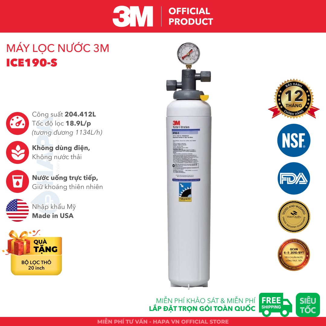 Máy Lọc Nước 3M ICE190-S Chuyên Dùng Quán Cafe, Nhà Hàng, Nhập Khẩu Mỹ